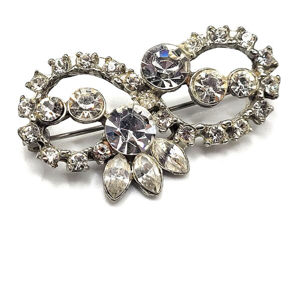 Vintage 50s Rhinestone Infinity Loop Brooch Pin 1.75in - Picture 1 of 2